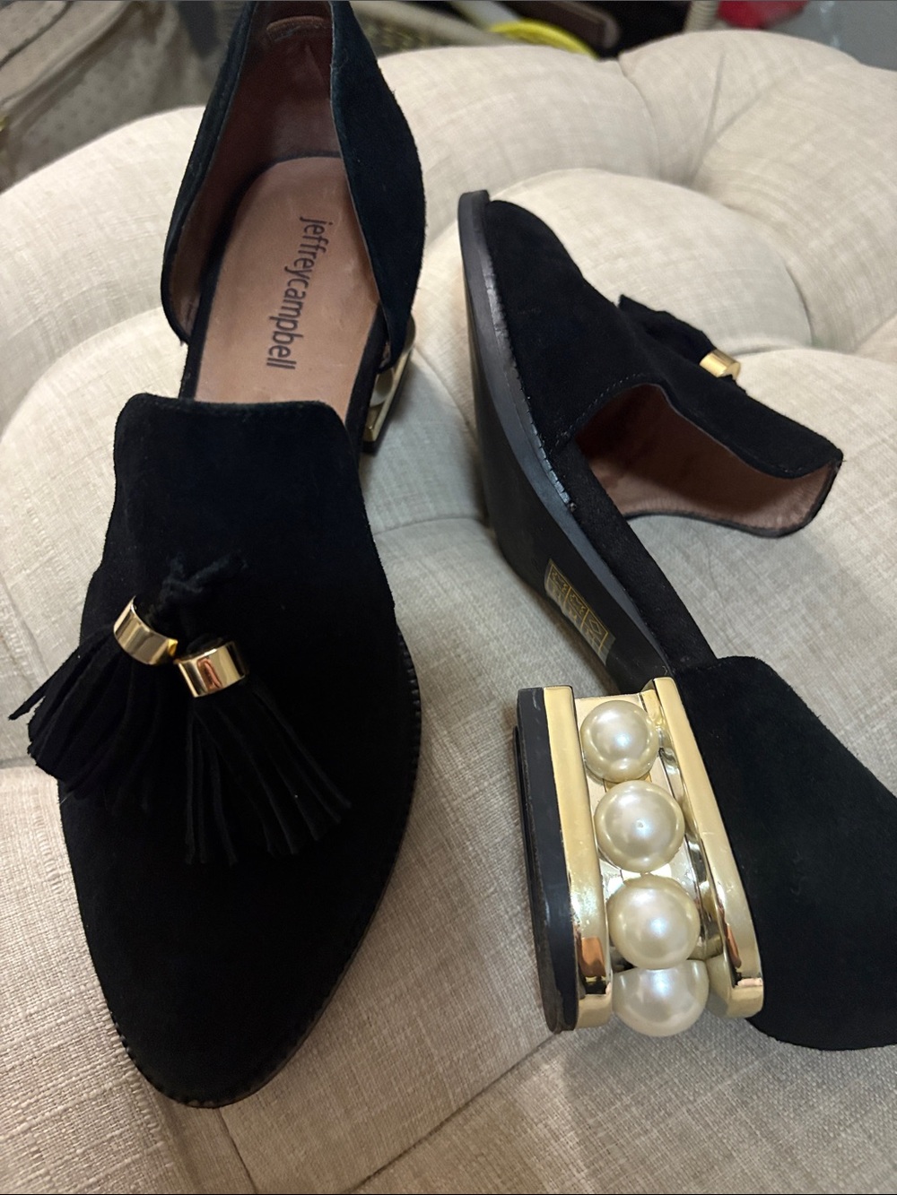 Jeffrey Campbell Civil Black Suede Pearl Heeled  Loafers